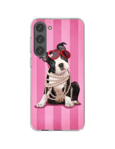 Cover Samsung Galaxy S23 Plus 5G Cane Fashion Collana di Perle Occhiali Cuore  - Maryline Cazenave