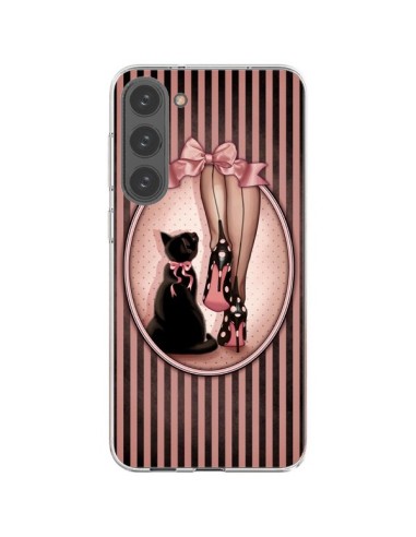 Coque Samsung Galaxy S23 Plus 5G Lady Chat Noeud Papillon Pois Chaussures - Maryline Cazenave