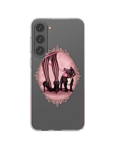 Coque Samsung Galaxy S23 Plus 5G Lady Jambes Chien Bulldog Dog Rose Pois Noir Transparente - Maryline Cazenave