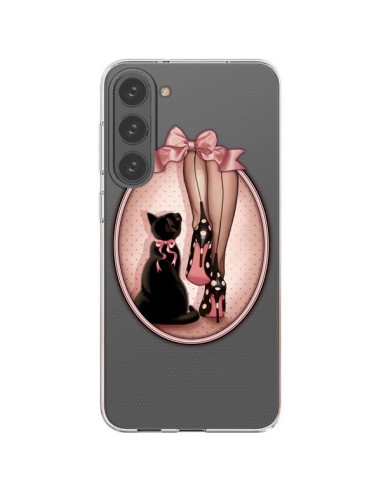 Coque Samsung Galaxy S23 Plus 5G Lady Chat Noeud Papillon Pois Chaussures Transparente - Maryline Cazenave
