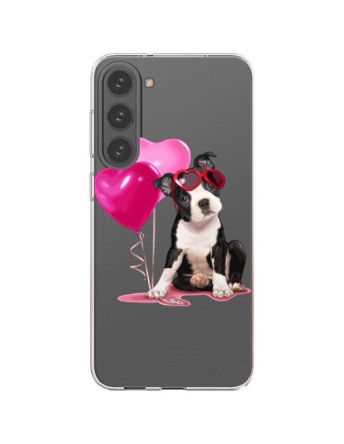 Cover Samsung Galaxy S23 Plus 5G Cane Dog Palloncini Occhiali Cuore Rosa Trasparente - Maryline Cazenave