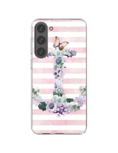 Coque Samsung Galaxy S23 Plus 5G Ancre Rose Fleurs Navire - Monica Martinez