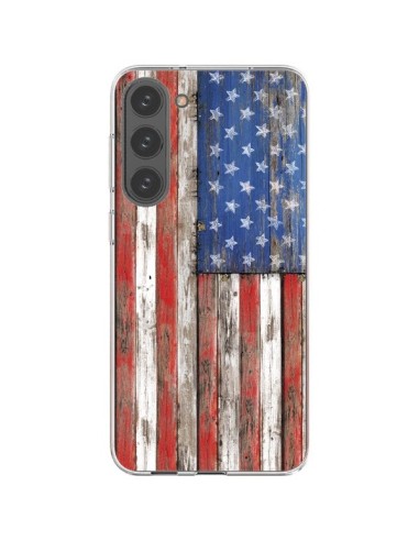 Cover Samsung Galaxy S23 Plus 5G Bandierq USA America Vintage Legno Wood - Maximilian San