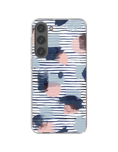 Cover Samsung Galaxy S23 Plus 5G Watercolor Stains Righe Azzurre - Ninola Design