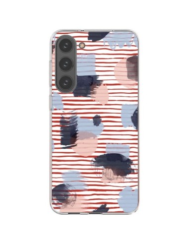 Coque Samsung Galaxy S23 Plus 5G Watercolor Stains Stripes Red - Ninola Design