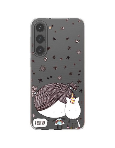 Coque Samsung Galaxy S23 Plus 5G Petite Fille et Licorne I Believe Transparente - Nico