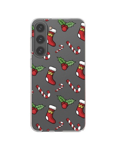 Cover Samsung Galaxy S23 Plus 5G Calze Bastoncini di Zucchero Agrifoglio Natale Trasparente - Nico