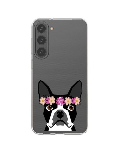 Coque Samsung Galaxy S23 Plus 5G Boston Terrier Fleurs Chien Transparente - Pet Friendly