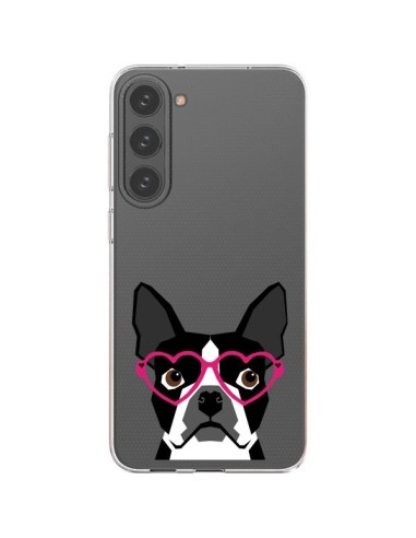 Coque Samsung Galaxy S23 Plus 5G Boston Terrier Lunettes Coeurs Chien Transparente - Pet Friendly