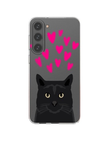 Samsung Galaxy S23 Plus 5G Case Cat Black Hearts Clear - Pet Friendly