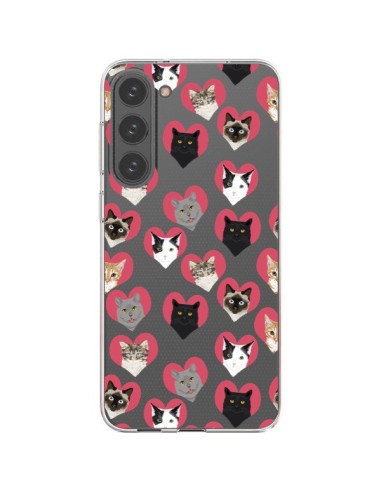 Cover Samsung Galaxy S23 Plus 5G Gatto Cuori Trasparente - Pet Friendly