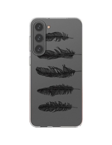 Coque Samsung Galaxy S23 Plus 5G Plume Feather Noir Transparente - Rachel Caldwell