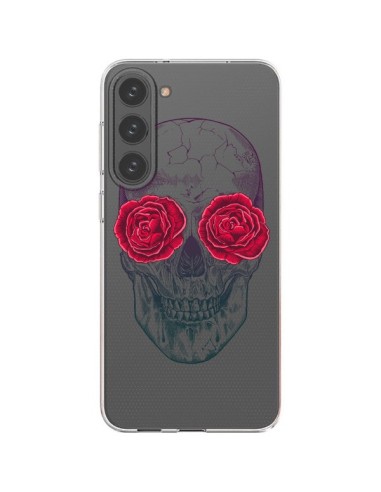 Coque Samsung Galaxy S23 Plus 5G Tête de Mort Rose Fleurs Transparente - Rachel Caldwell