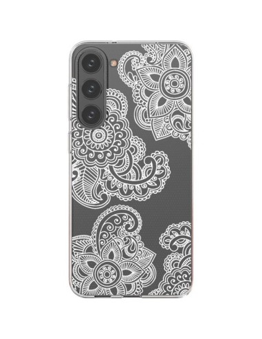 Cover Samsung Galaxy S23 Plus 5G Lacey Paisley Mandala Bianco Fiori Trasparente - Sylvia Cook