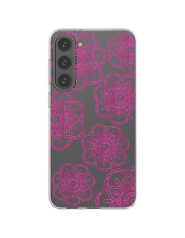Coque Samsung Galaxy S23 Plus 5G Pink Doodle Flower Mandala Rose Fleur Transparente - Sylvia Cook