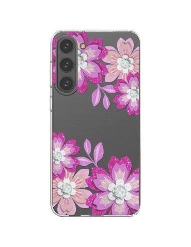 Coque Samsung Galaxy S23 Plus 5G Winter Flower Rose, Fleurs d'Hiver Transparente - Sylvia Cook