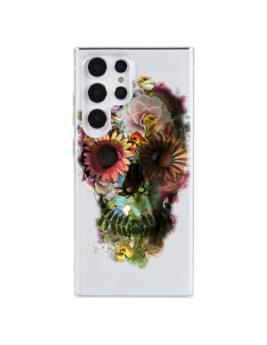 Cover Samsung Galaxy S23 Ultra 5G Teschio Fiori Trasparente - Ali Gulec