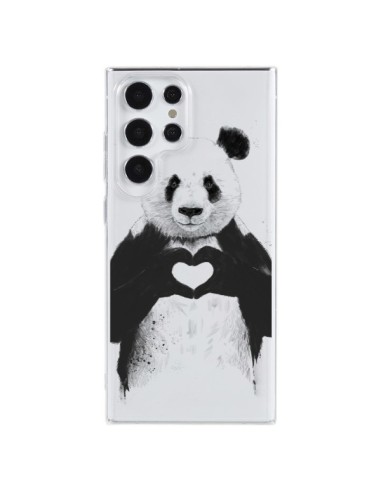 Coque Samsung Galaxy S23 Ultra 5G Panda All You Need Is Love Transparente - Balazs Solti