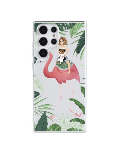 Cover Samsung Galaxy S23 Ultra 5G Lolo Amore Fenicottero Rosa Cane Trasparente - Chapo
