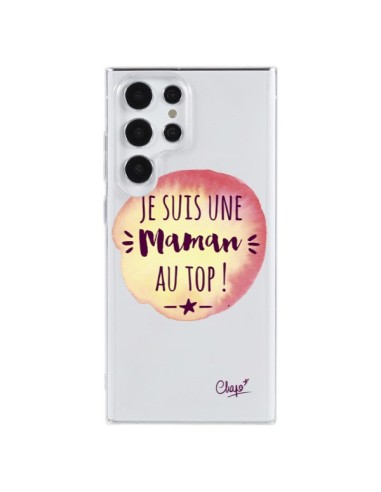 Coque Samsung Galaxy S23 Ultra 5G Je suis une Maman au Top Orange Transparente - Chapo