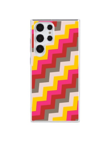 Coque Samsung Galaxy S23 Ultra 5G Lignes Triangle Azteque Rose Rouge - Eleaxart