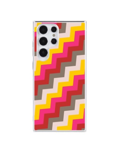 Cover Samsung Galaxy S23 Ultra 5G Lignes Triangolo Azteco Rosa Rosso - Eleaxart