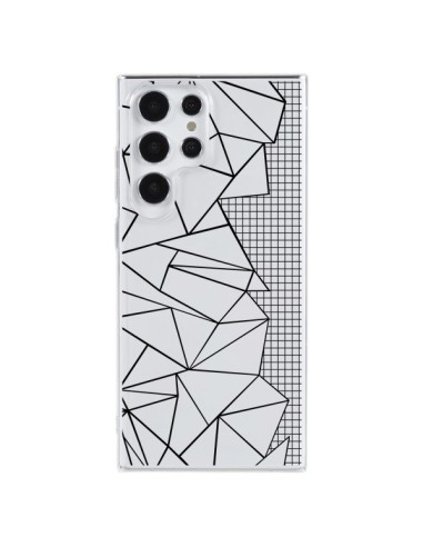 Coque Samsung Galaxy S23 Ultra 5G Lignes Grilles Side Grid Abstract Noir Transparente - Project M