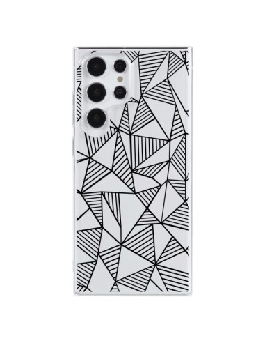Coque Samsung Galaxy S23 Ultra 5G Lignes Grilles Triangles Grid Abstract Noir Transparente - Project M