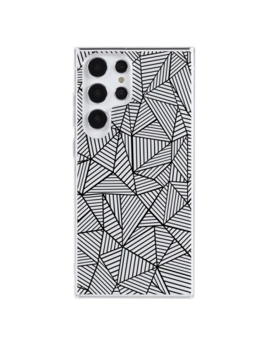 Coque Samsung Galaxy S23 Ultra 5G Lignes Grilles Triangles Full Grid Abstract Noir Transparente - Project M