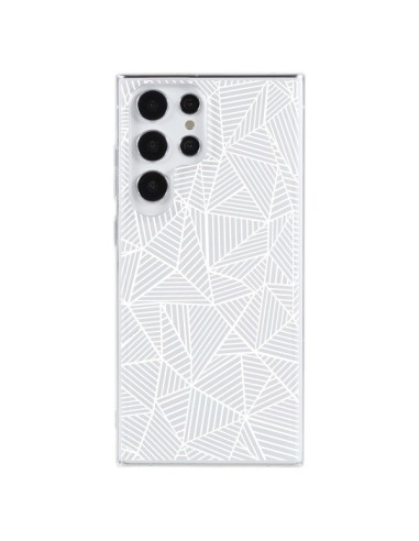 Coque Samsung Galaxy S23 Ultra 5G Lignes Grilles Triangles Full Grid Abstract Blanc Transparente - Project M