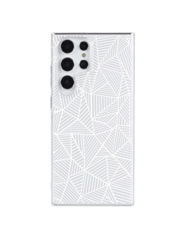 Cover Samsung Galaxy S23 Ultra 5G Linee Griglia Triangles Full Grid Astratto Bianco Trasparente - Project M