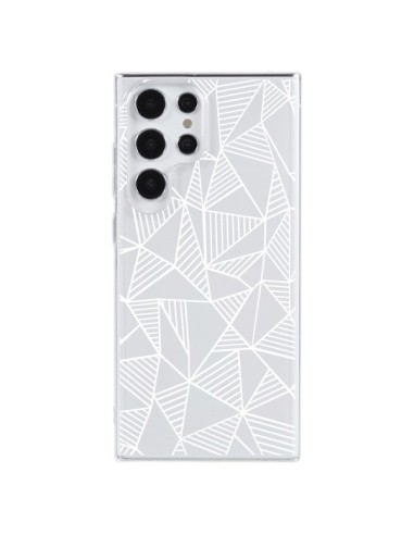 Coque Samsung Galaxy S23 Ultra 5G Lignes Grilles Triangles Grid Abstract Blanc Transparente - Project M