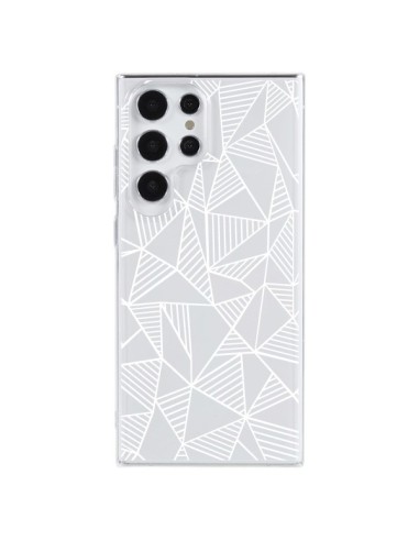 Cover Samsung Galaxy S23 Ultra 5G Linee Griglia Triangles Grid Astratto Bianco Trasparente - Project M