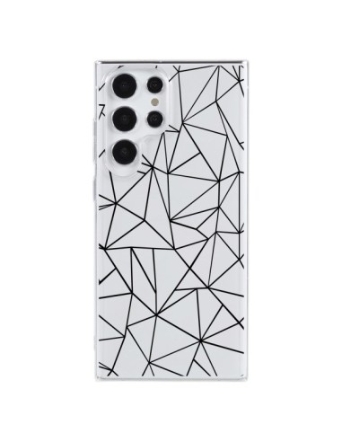 Coque Samsung Galaxy S23 Ultra 5G Lignes Triangles Grid Abstract Noir Transparente - Project M
