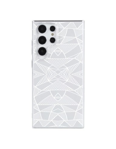 Coque Samsung Galaxy S23 Ultra 5G Lignes Miroir Grilles Triangles Grid Abstract Blanc Transparente - Project M
