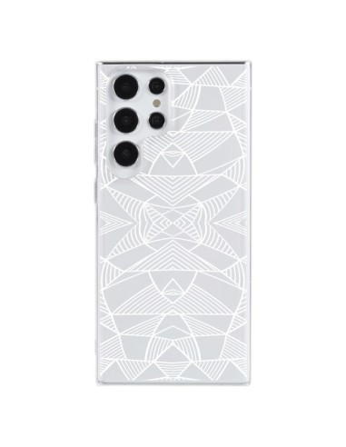 Cover Samsung Galaxy S23 Ultra 5G Linee Specchi Griglia Triangoli Grid Astratto Bianco Trasparente - Project M