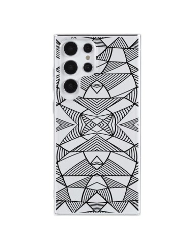 Coque Samsung Galaxy S23 Ultra 5G Lignes Miroir Grilles Triangles Grid Abstract Noir Transparente - Project M