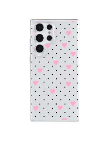 Cover Samsung Galaxy S23 Ultra 5G Punti Cuori Rosa Trasparente - Project M