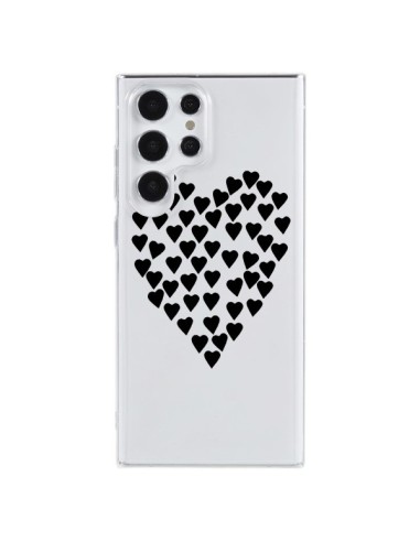 Coque Samsung Galaxy S23 Ultra 5G Coeurs Heart Love Noir Transparente - Project M