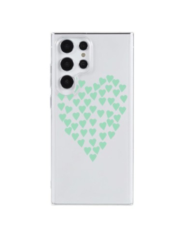 Coque Samsung Galaxy S23 Ultra 5G Coeurs Heart Love Mint Bleu Vert Transparente - Project M