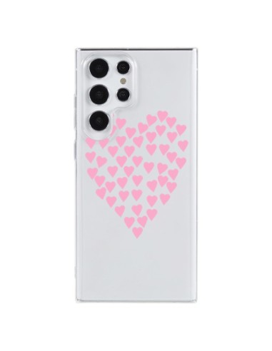 Coque Samsung Galaxy S23 Ultra 5G Coeurs Heart Love Rose Pink Transparente - Project M