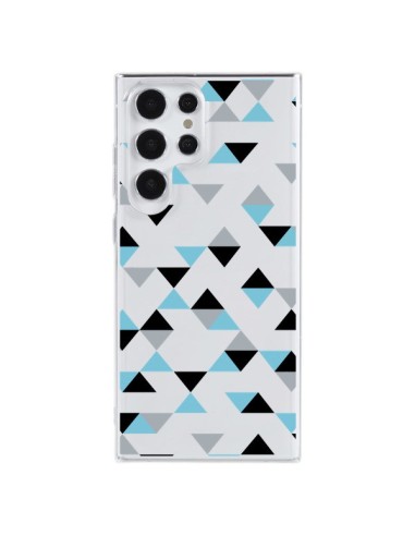 Coque Samsung Galaxy S23 Ultra 5G Triangles Ice Blue Bleu Noir Transparente - Project M