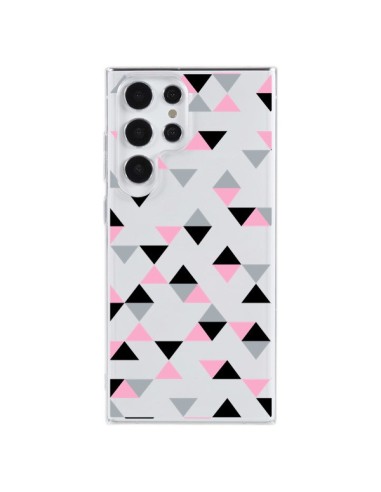 Coque Samsung Galaxy S23 Ultra 5G Triangles Pink Rose Noir Transparente - Project M