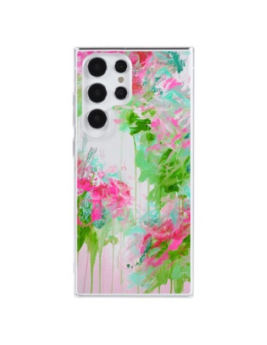 Cover Samsung Galaxy S23 Ultra 5G Fiori Rosa Verde Trasparente - Ebi Emporium