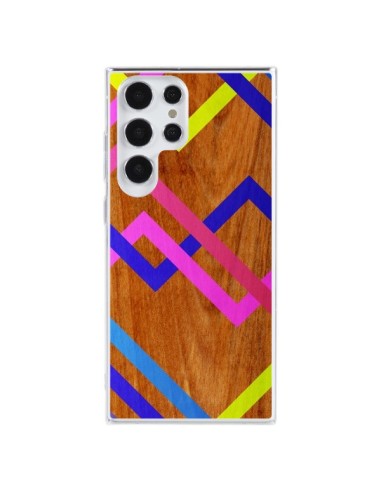 Coque Samsung Galaxy S23 Ultra 5G Pink Yellow Wooden Bois Azteque Aztec Tribal - Jenny Mhairi