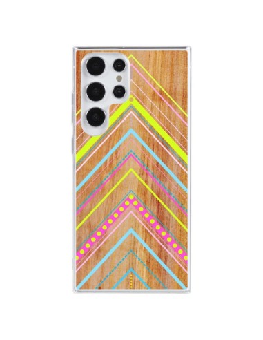 Coque Samsung Galaxy S23 Ultra 5G Wooden Chevron Pink Bois Azteque Aztec Tribal - Jenny Mhairi
