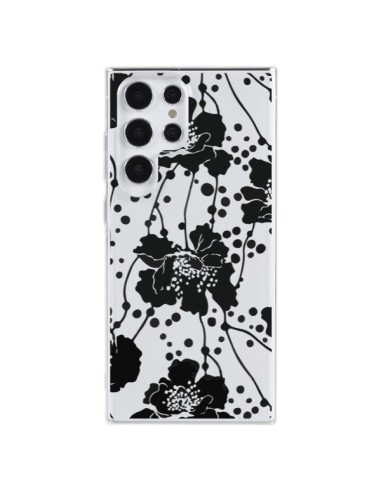 Coque Samsung Galaxy S23 Ultra 5G Fleurs Noirs Flower Transparente - Dricia Do