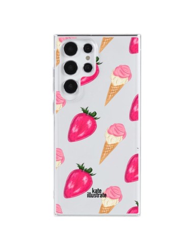 Coque Samsung Galaxy S23 Ultra 5G Strawberry Ice Cream Fraise Glace Transparente - kateillustrate