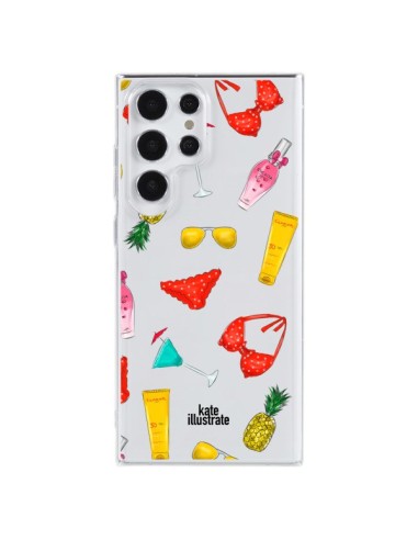 Coque Samsung Galaxy S23 Ultra 5G Summer Essentials Ete Essentiel Transparente - kateillustrate