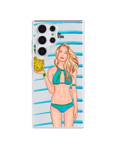 Coque Samsung Galaxy S23 Ultra 5G Malibu Ananas Plage Ete Bleu Transparente - kateillustrate